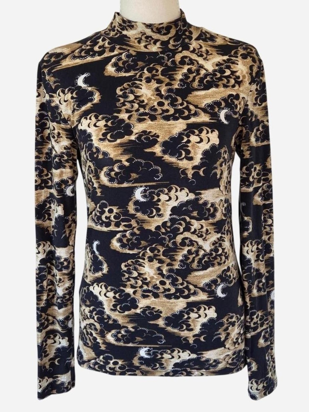 Scotch & Soda Celestial Moon Whimsycal Long Sleeve Top Mock Neck Black Gold